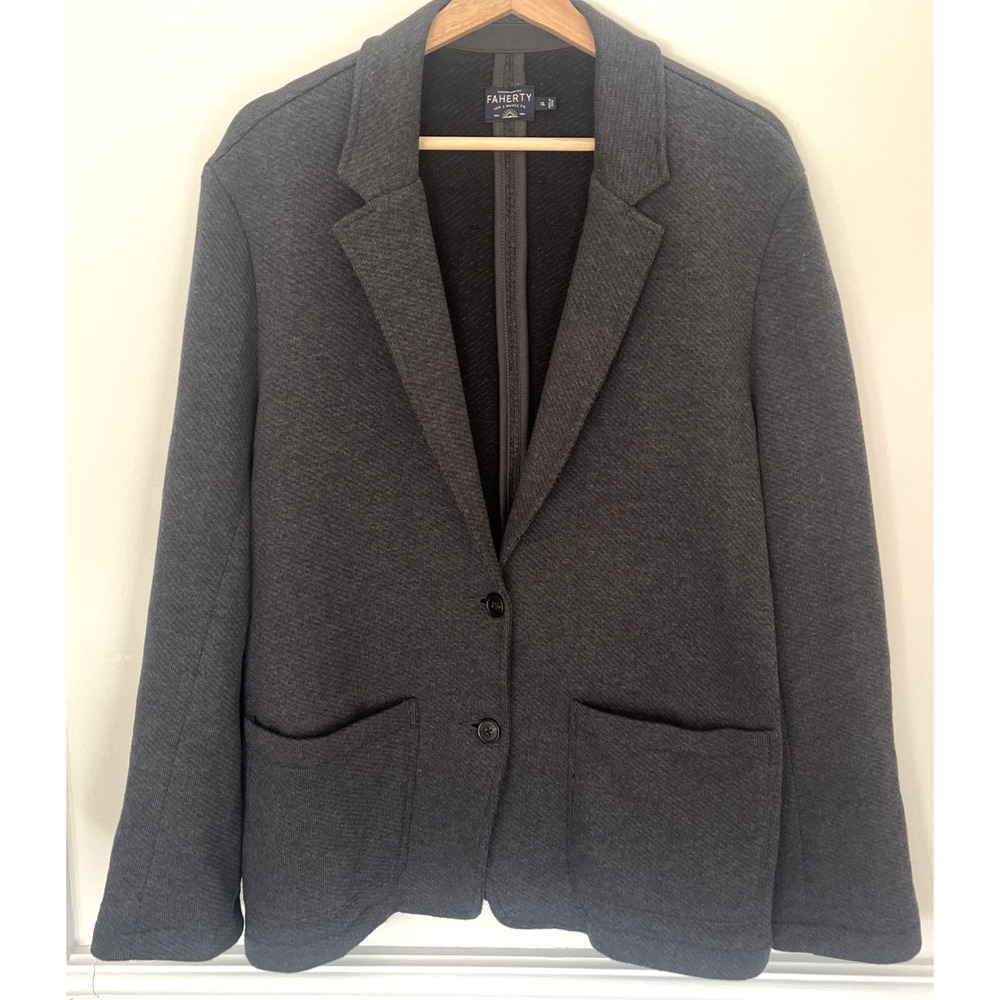 Faherty Inlet Knit Blazer Jacket XL Charcoal Gray Women's Dark Academia - Picture 2 of 8